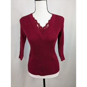 Y2K August Silk Sweater Size M Red Lace Trim Coquette Fairy Vamp Whimsigoth 2852